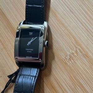 Tom Ford Watch With 38x31mm Black Face & Dark Brown Leather Band